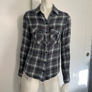 Zadig & Voltaire Navy Plaid Button-Up Shirt